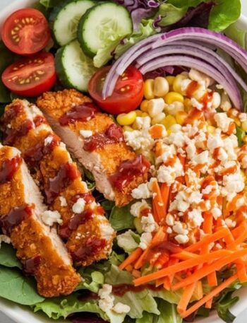 Crispy Chicken Salad with Sweet & Spicy Sriracha Honey BBQ Dressing A Burst of Flavors